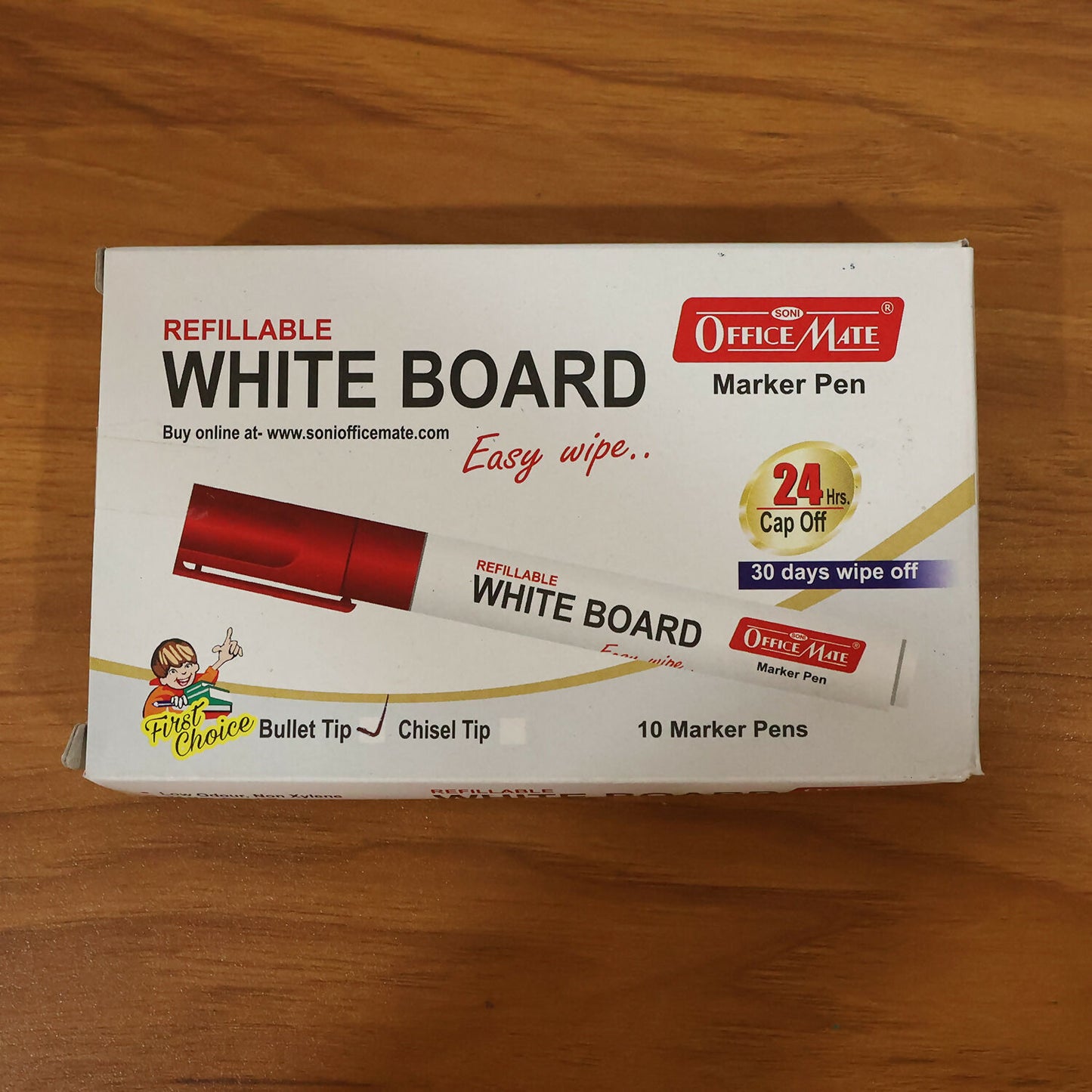 Refillable Red Whiteboard Marker Pen Set of 10 with Bullet Tip for Office, School & Teaching Use