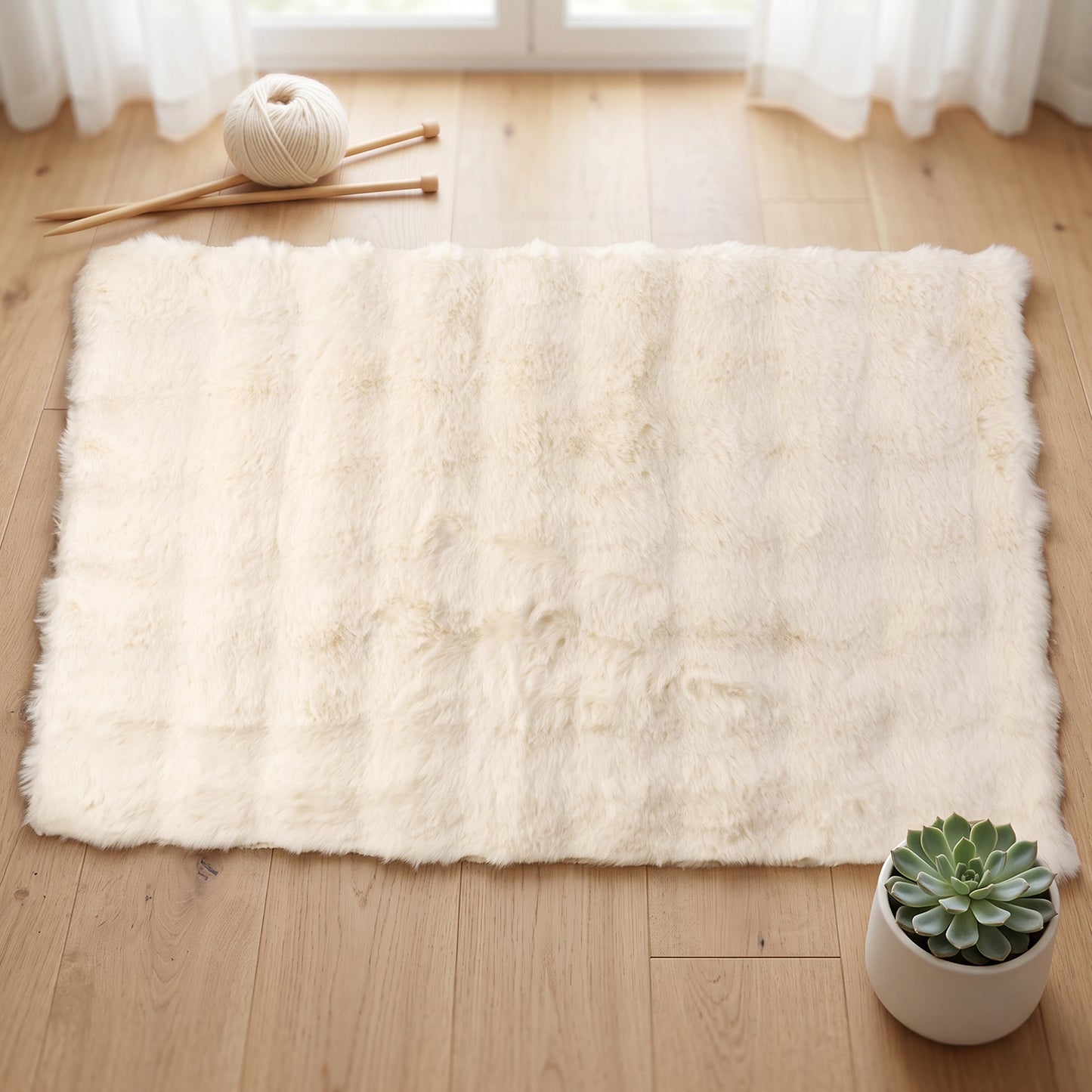 Anti Slip Soft Fluffy Faux Fur Carpet Mat 92 x 56 Cm for Living Room (1 Pc)