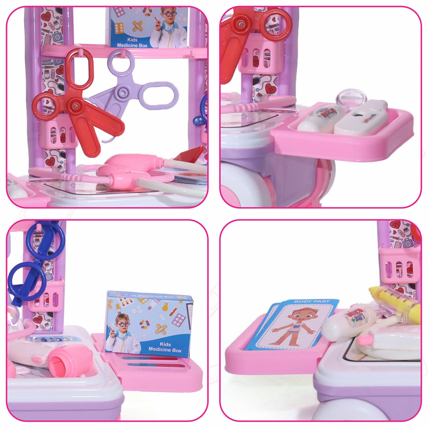 Premium Doctor Set with Pull & Push Trolley for Kids,Doctor Set with LED Light Instruments, 13 Piece Doctor Kit, BIS Approved (Pink)