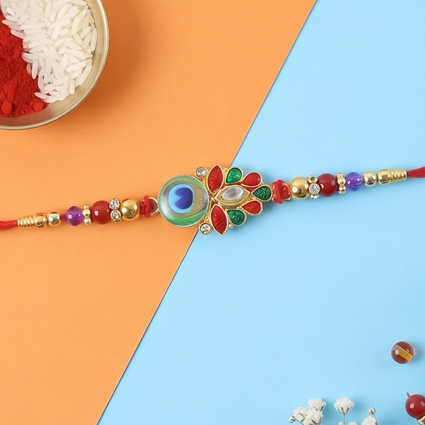 Designer Rakhi Peacock Paisley Beaded for Brother (10pcs)