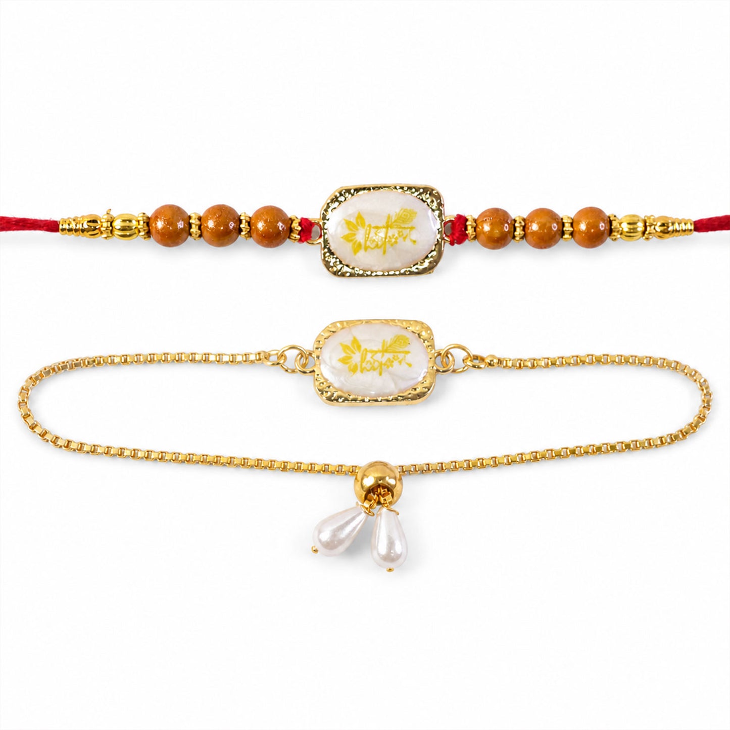 Krishna Bansuri Printed Stone Stylish Beads Bhai Bhabhi Rakhi Lumba Set