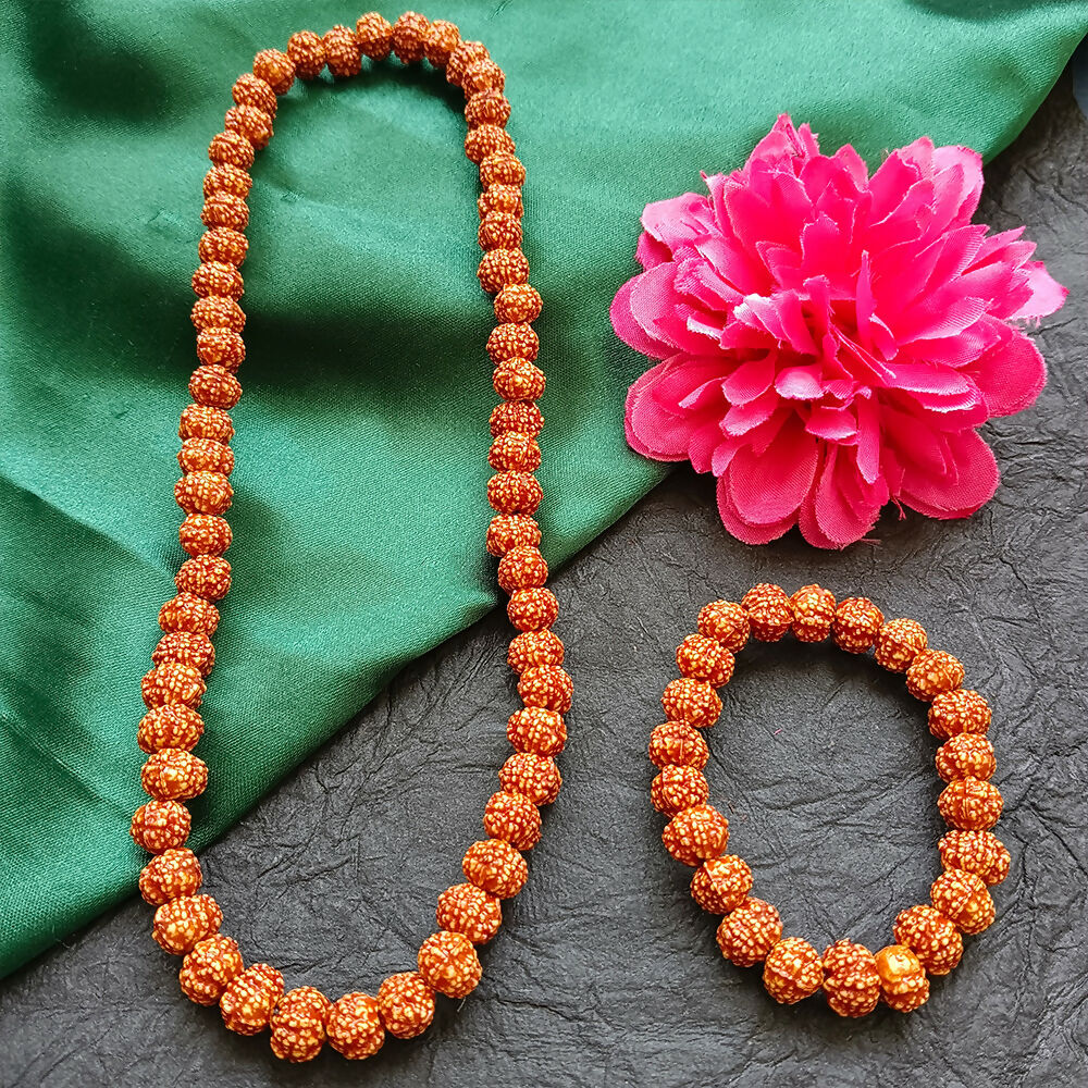 Traditional Rudraksha Mala with Matching Bracelet Combo