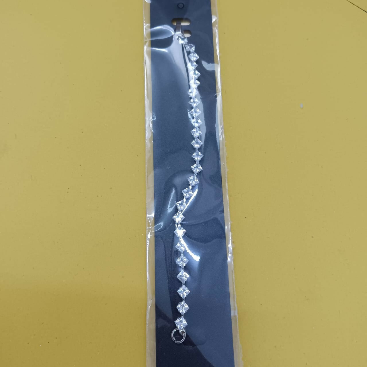 Silver Plated Square Ad Stone Chain Bracelet