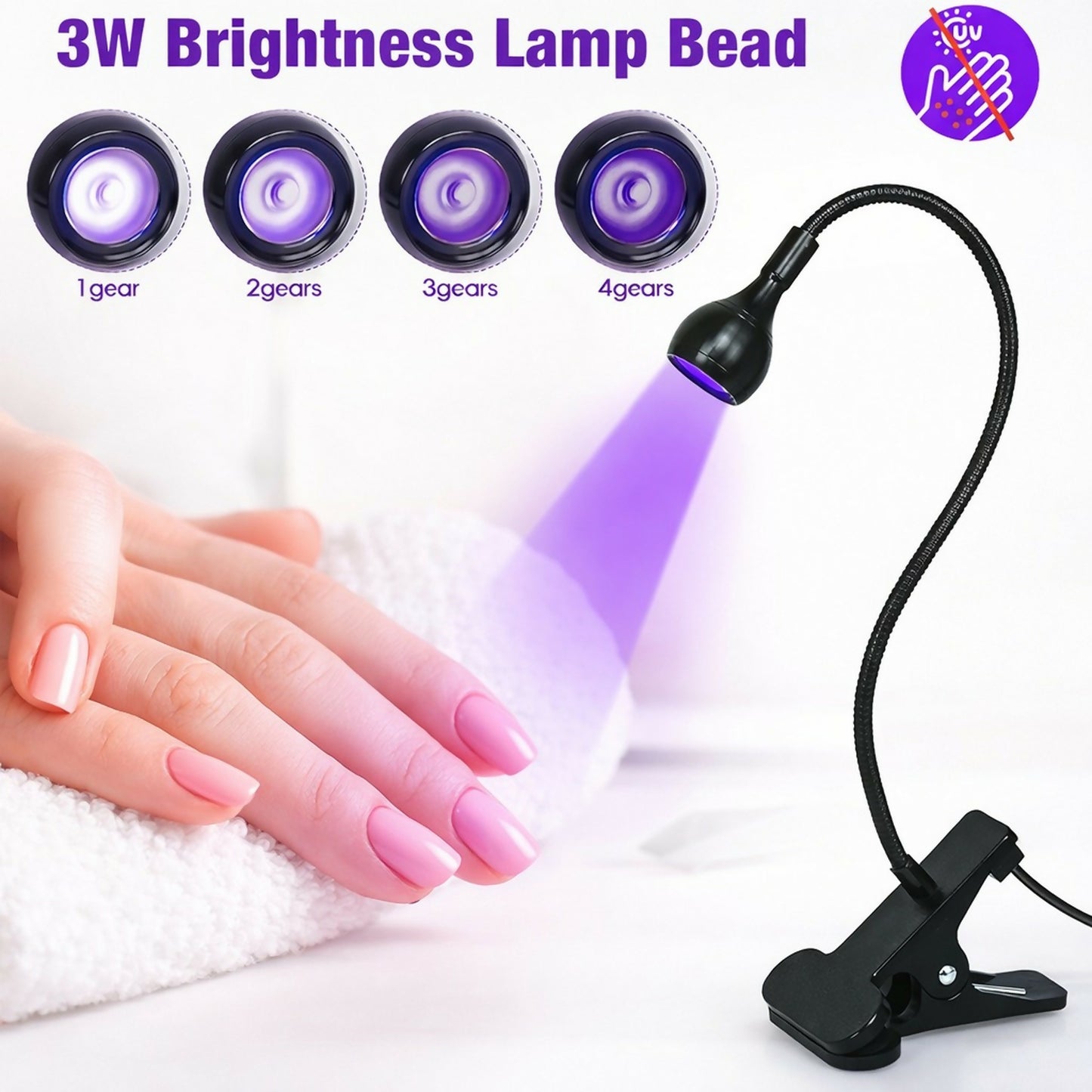 Black Clip-On UV LED Lamp with Flexible Neck