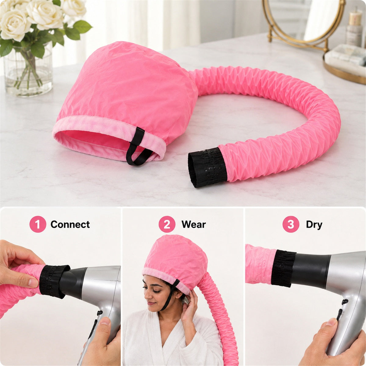Soft Bonnet Hair Dryer Attachment – Hands-Free Styling & Deep Conditioning - usage guide