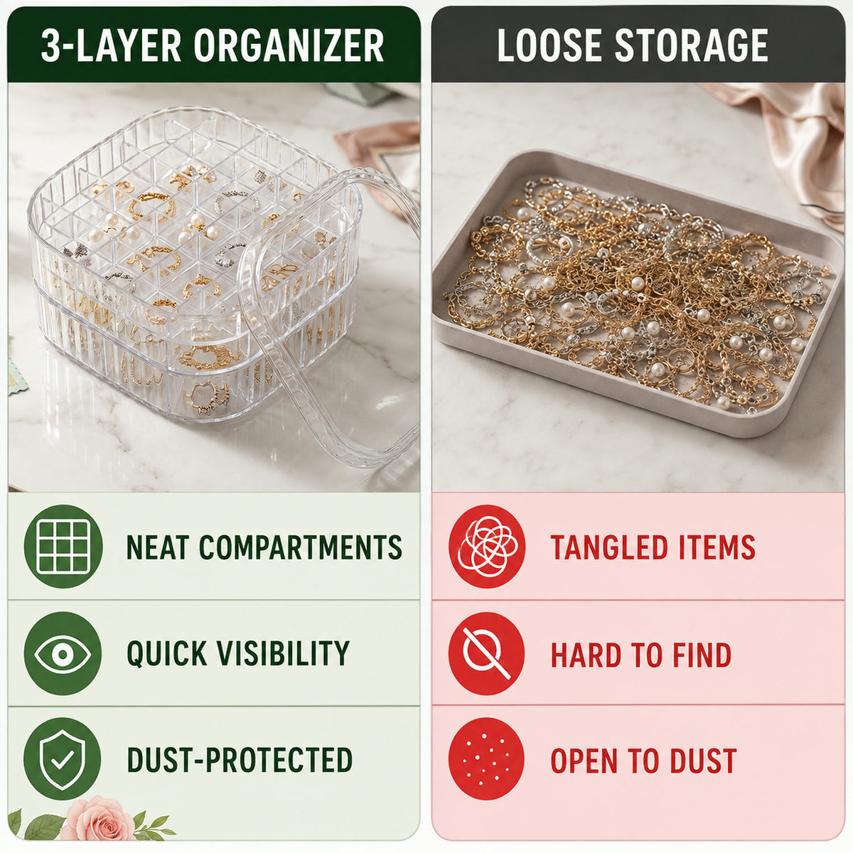 Jewellery Storage Box – 3 Layer Clear Organizer for Small Accessories - product comparison
