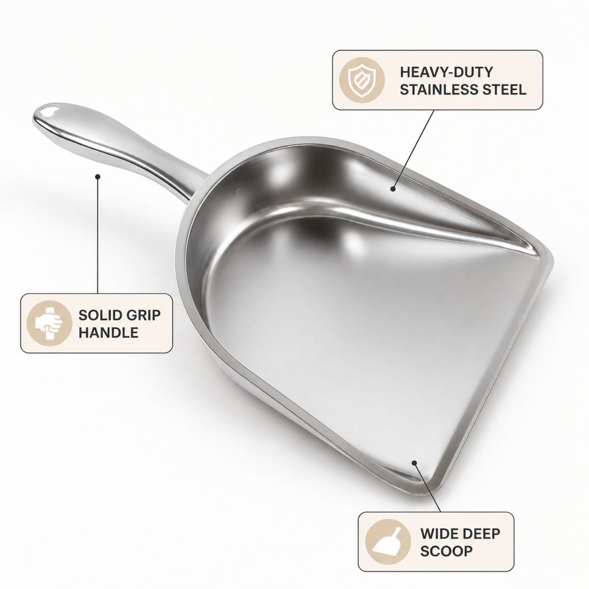 Stainless Steel Dustpan – Heavy Duty Cleaning Tool with Handle - key features