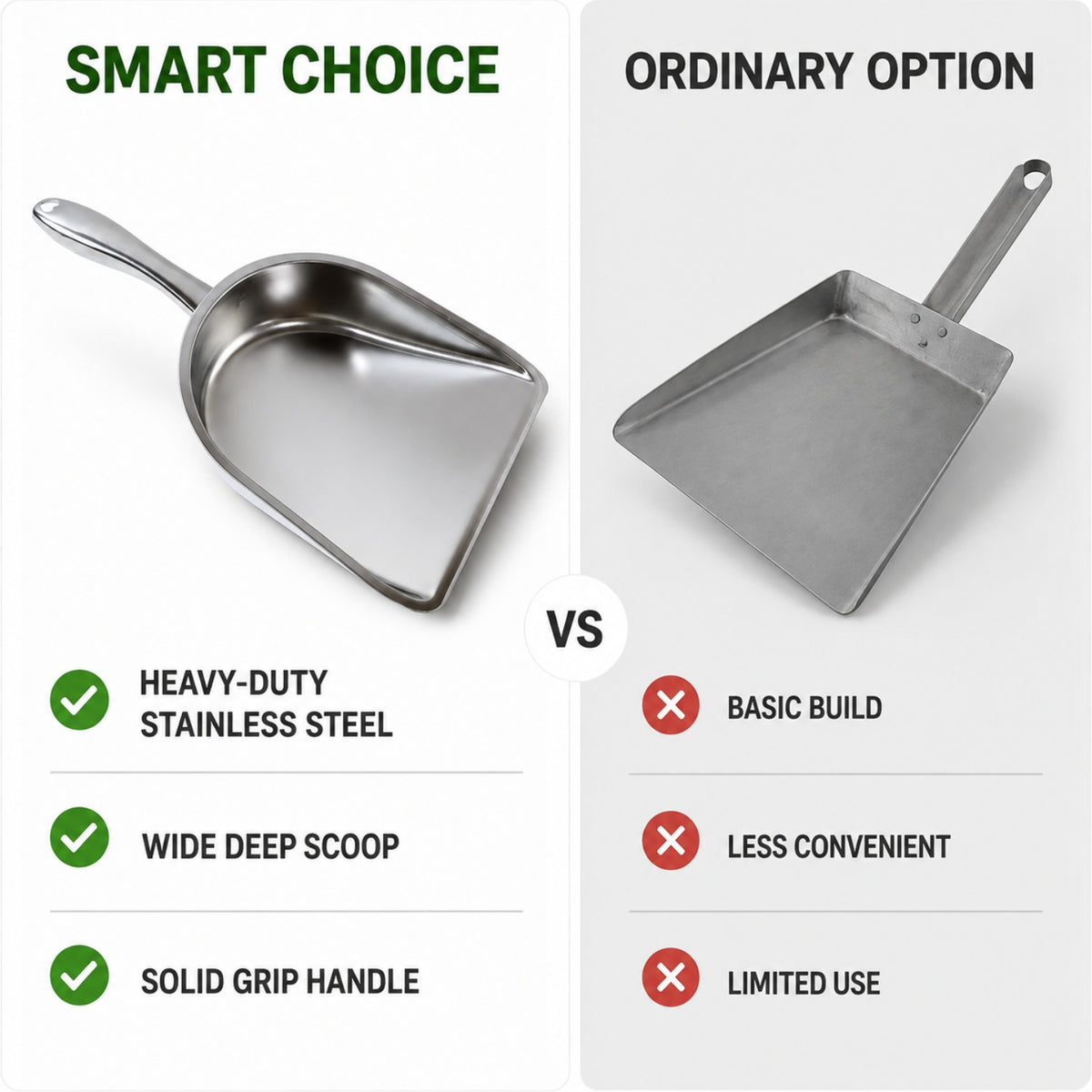Stainless Steel Dustpan – Heavy Duty Cleaning Tool with Handle - product comparison