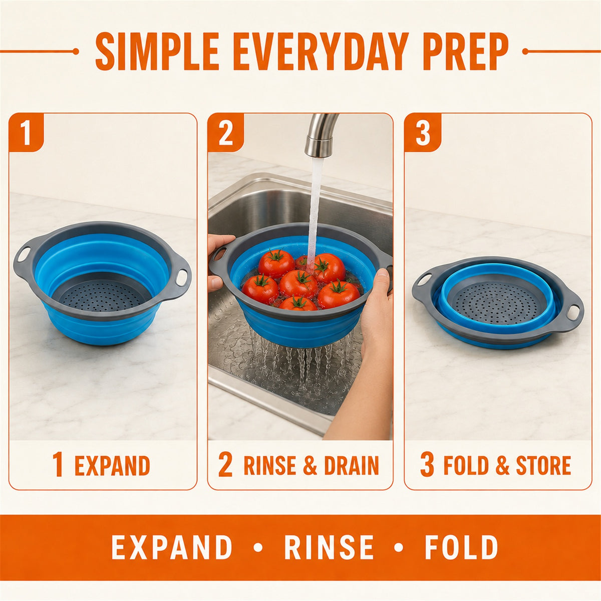 Foldable Silicone Strainer – Space-Saving Kitchen Drainer with Handles - usage guide