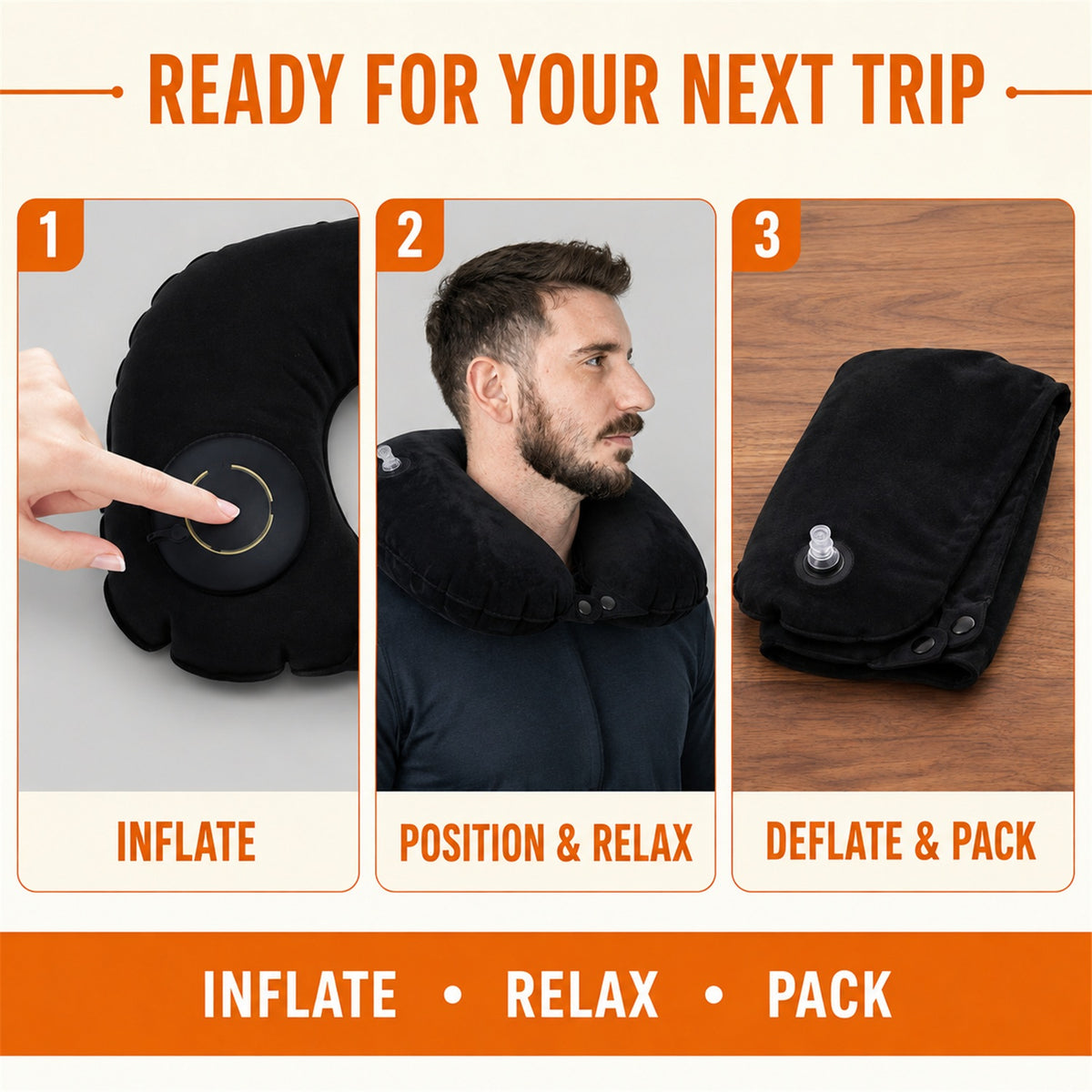 Inflatable Travel Neck Pillow – Soft, Portable & Self-Inflating Support - usage guide