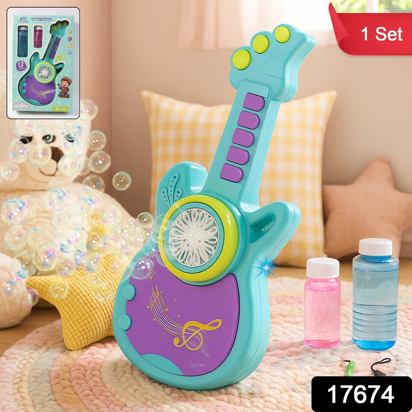 Electric Automatic Guitar-Shaped Bubble Machine set