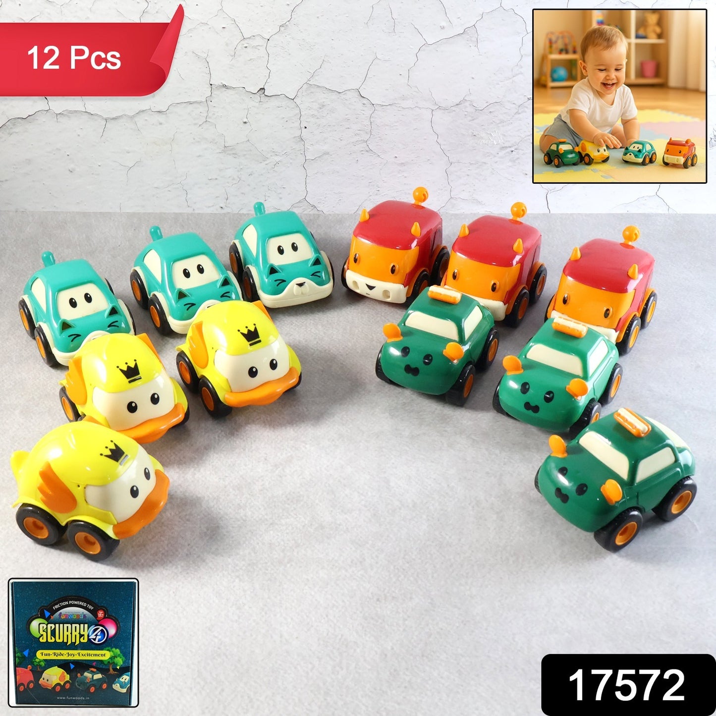 Cartoon Pull-Back Car Toy Set for Kids (12 Pc)