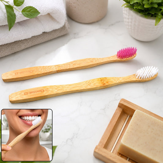 Bamboo toothbrush set 2 pack