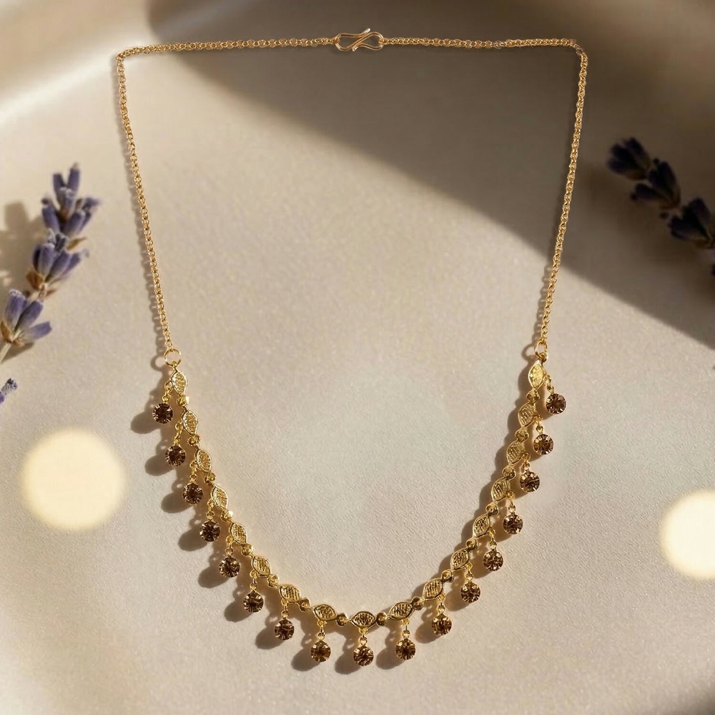 Gold Tone Beaded Drop Necklace with Elegant Fringe Design