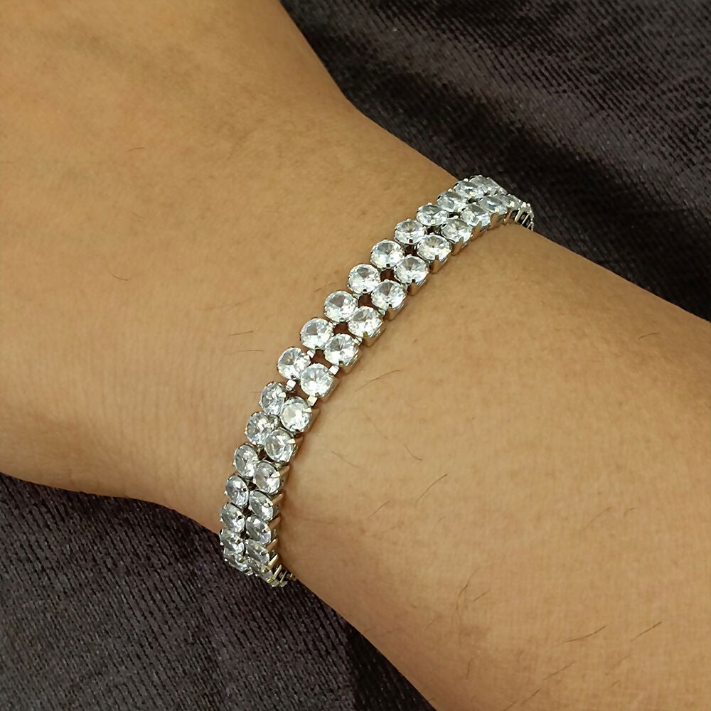 Silver Plated Ad Stone Double Line Bracelet