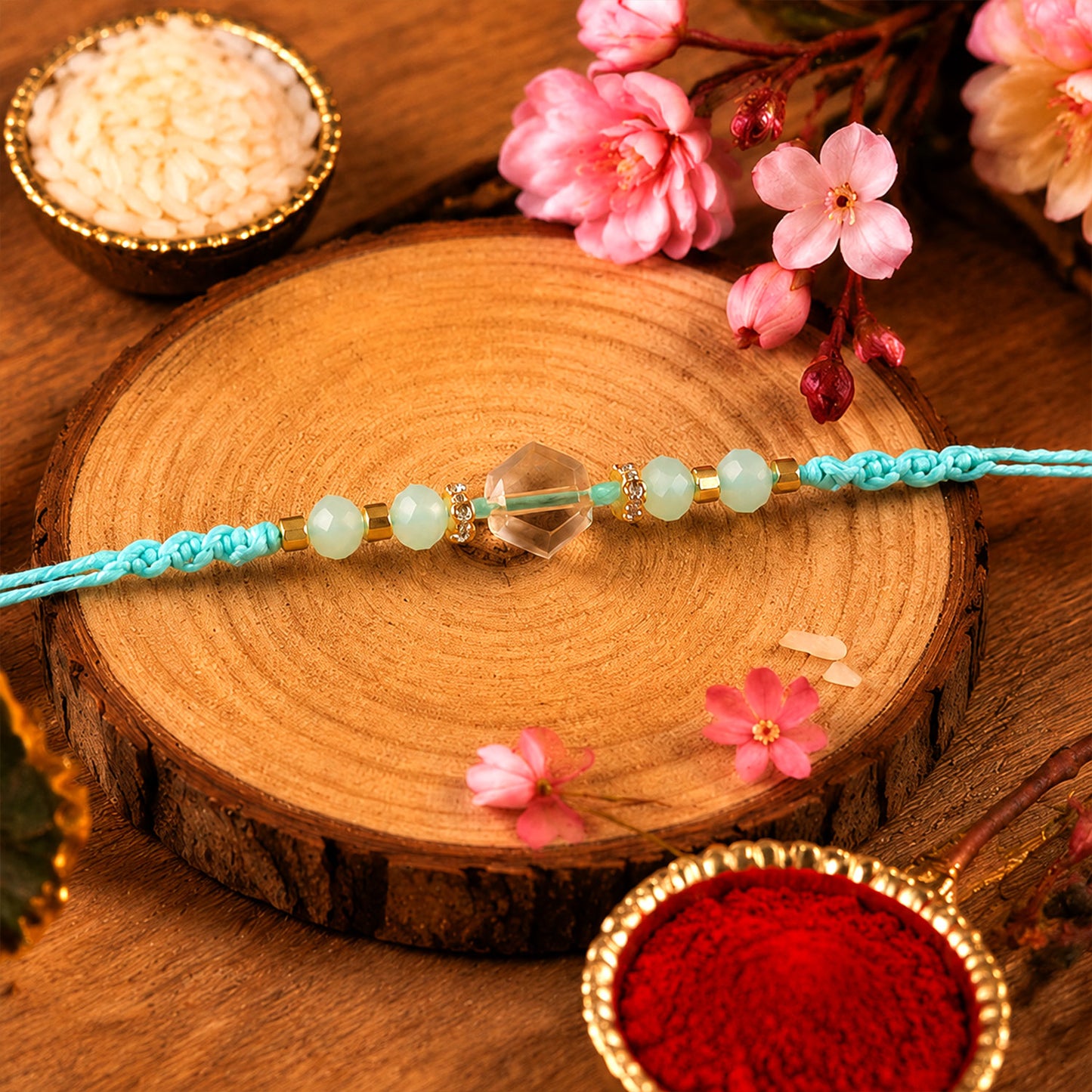Premium Sparkle Designer Rakhi with Pearl Detail, Stone Centre and Gift Ready Style