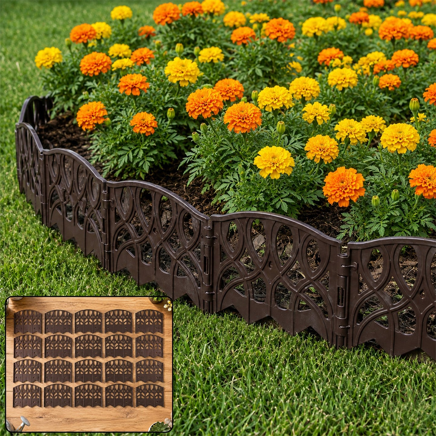 Decorative Garden Border Fence Set – 20 Interlocking Panels