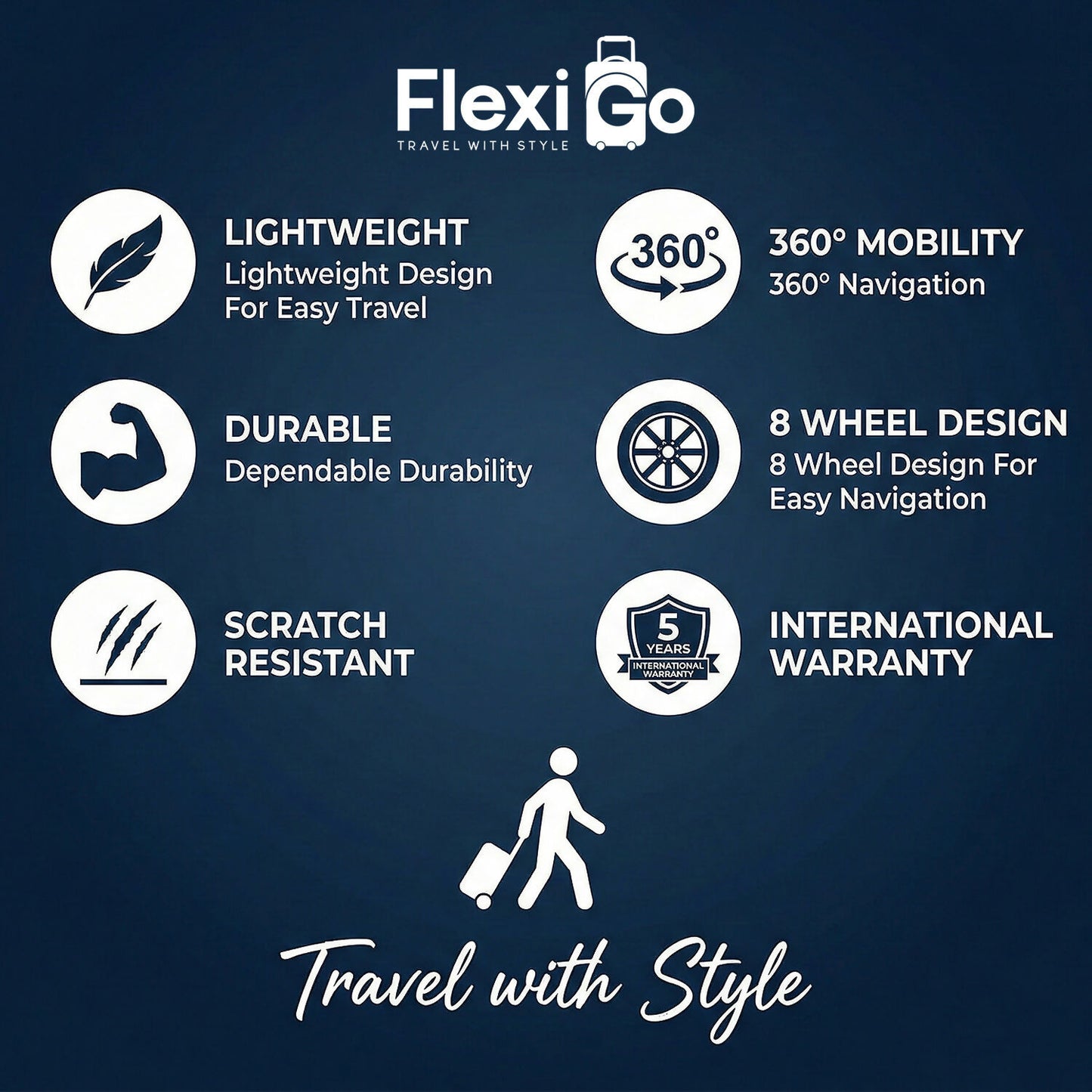 Rose Gold Hard Shell Cabin Trolley Suitcase with Telescopic Handle & 8 Wheels