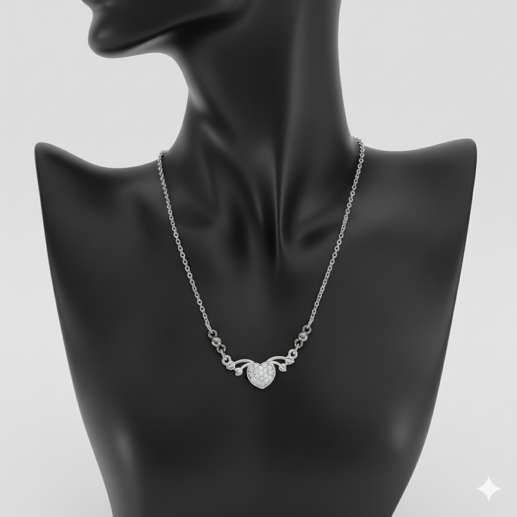 Silver Plated Sparkling Crystal Heart Wing Pendant Necklace For women and girls