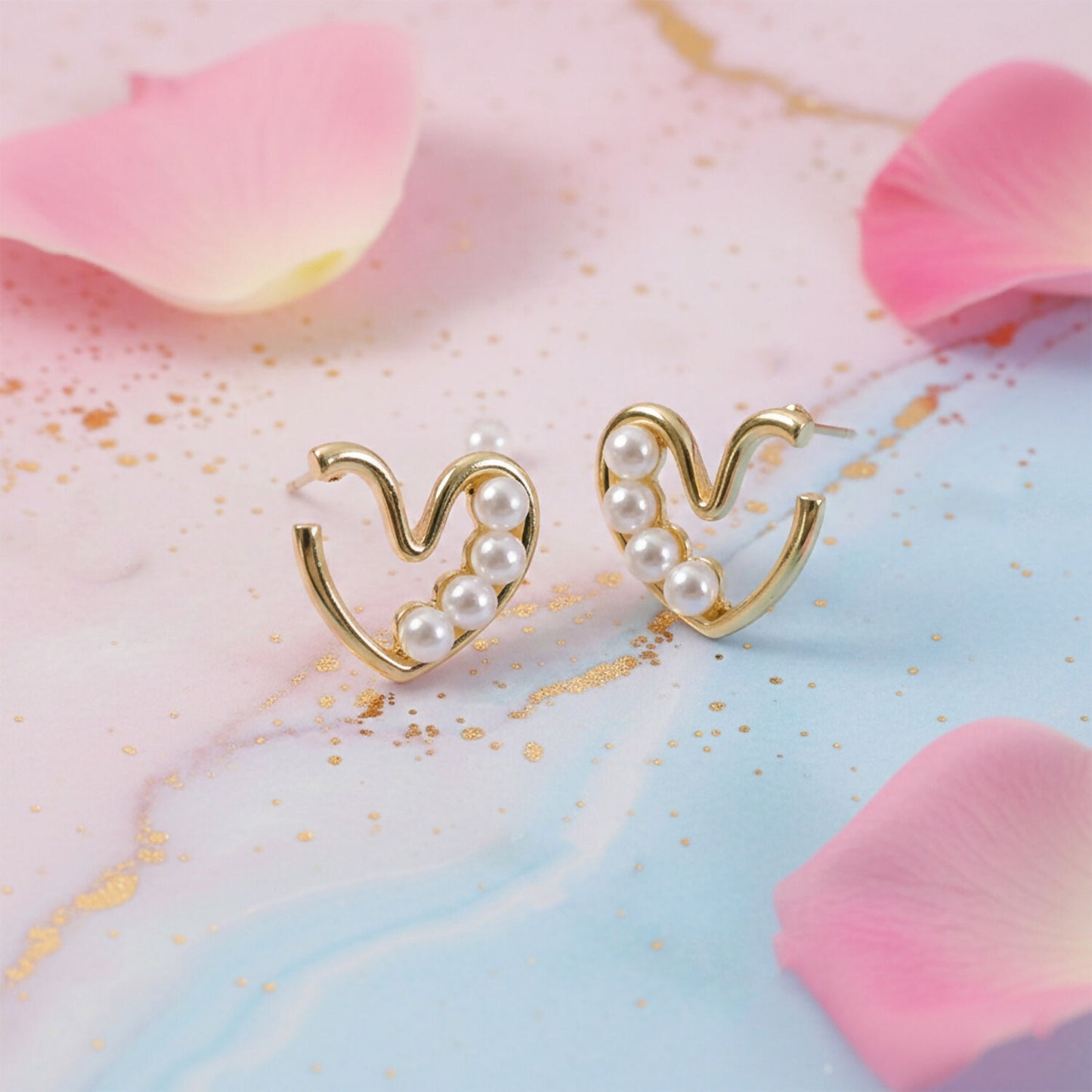 Gold Plated Swan Design Pearl Stud Earrings for Women & Girls – Elegant Pearl Designer Earrings