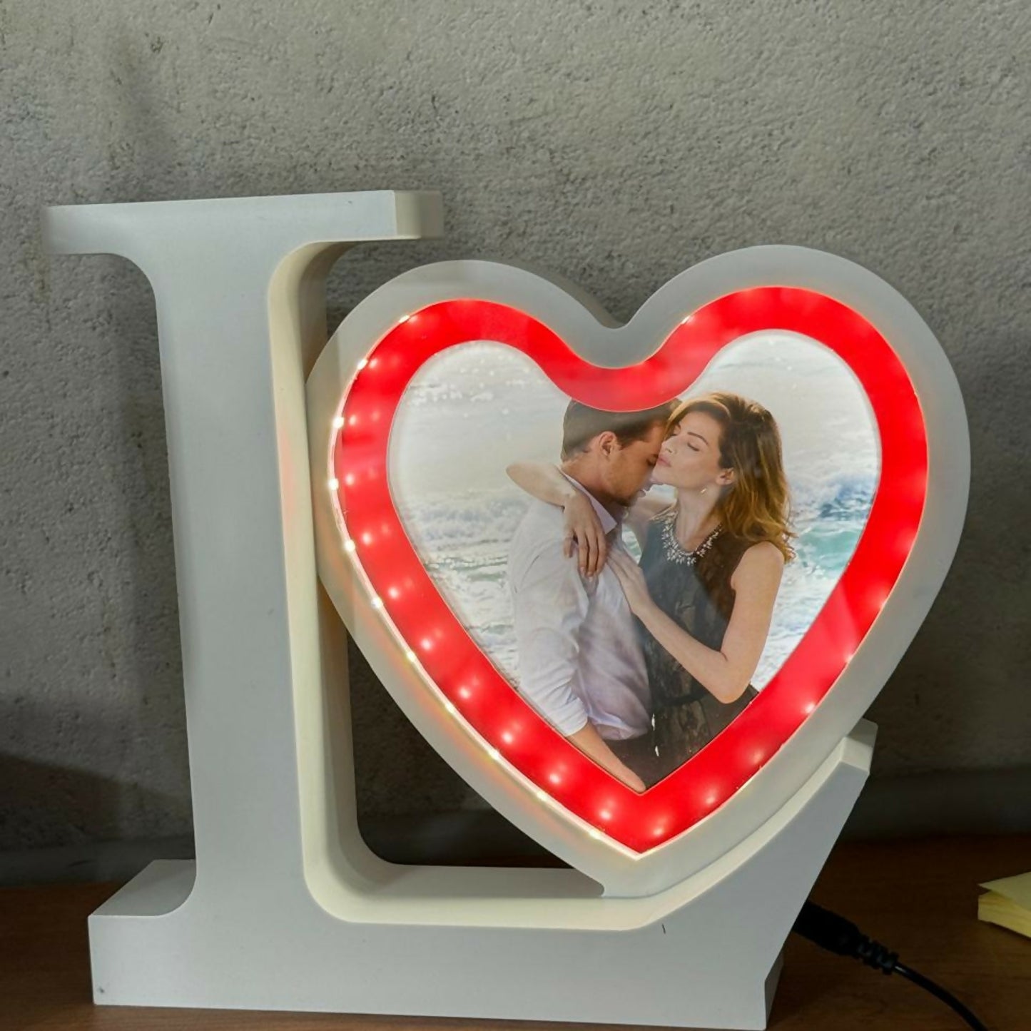 Love Heart LED Photo Frame and mirror with Red Light for Couples & Romantic Gifting