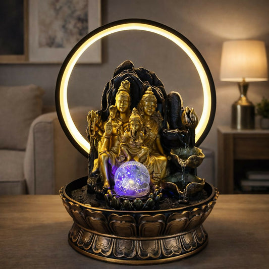 Shiv Parivar LED Water Fountain with Halo Ring Light