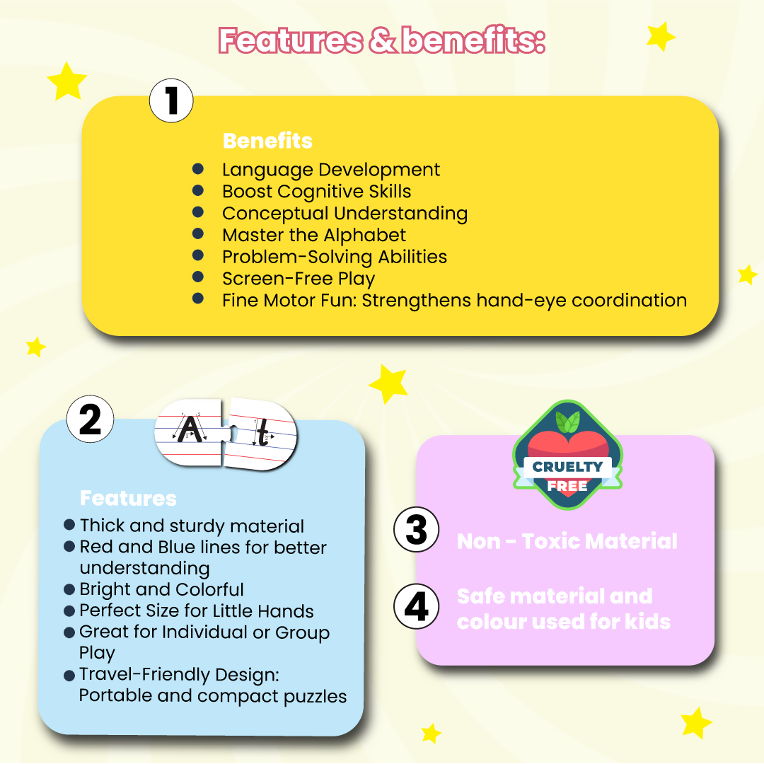 Capital and Small Letter Matching Puzzle - Ages 3+ (52 cardboard puzzle pieces) Find & Match series