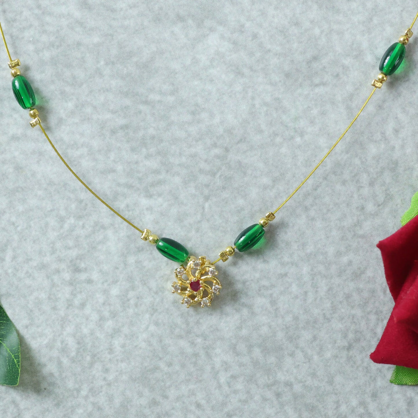 Floral Pendant Necklace with Multicolor Beads and Gemstone Design (3Pc/Set)