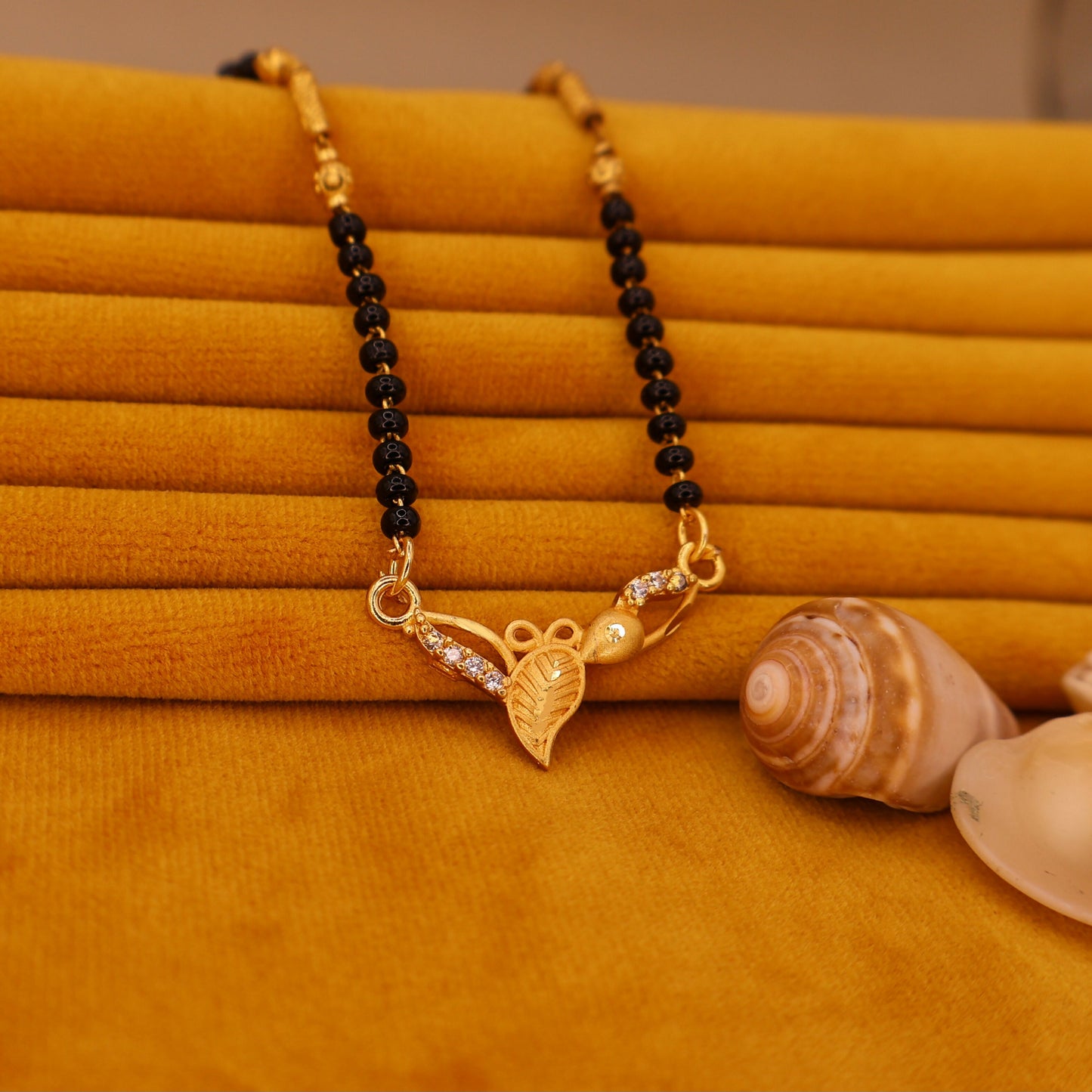 Gold Plated AD Leaf Pendant Mangalsutra for Women