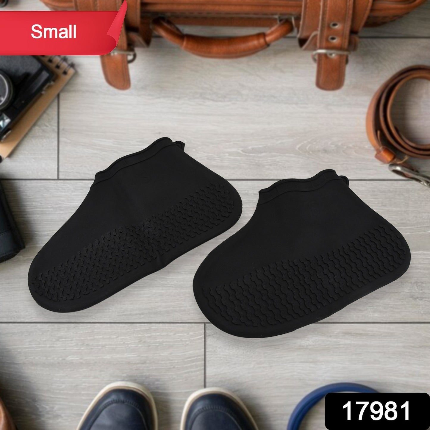 Close up of non-slip treads on silicone shoe cover sole