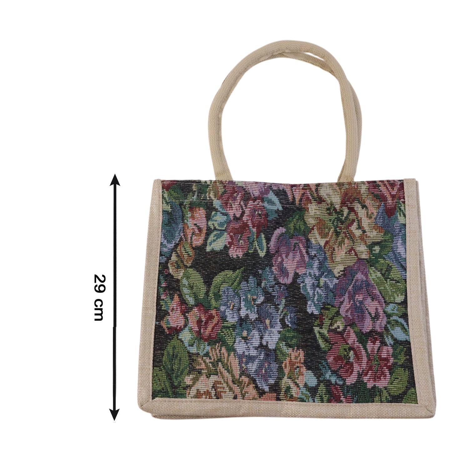 Floral print reusable tote bag side view
