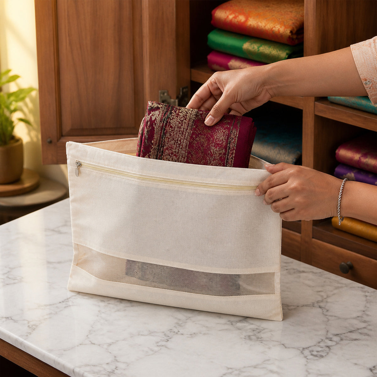 21246_zip_closure_saree_bag_1pc usage