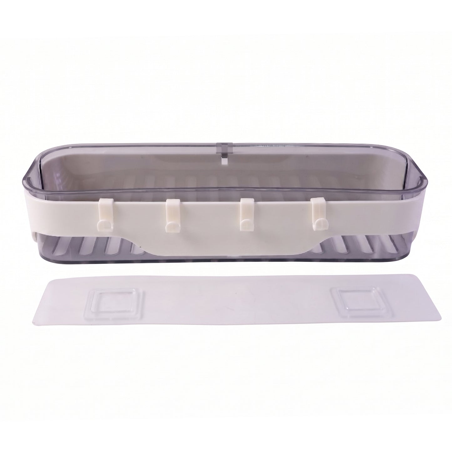 Space-saving bathroom storage rack with integrated hanging hooks