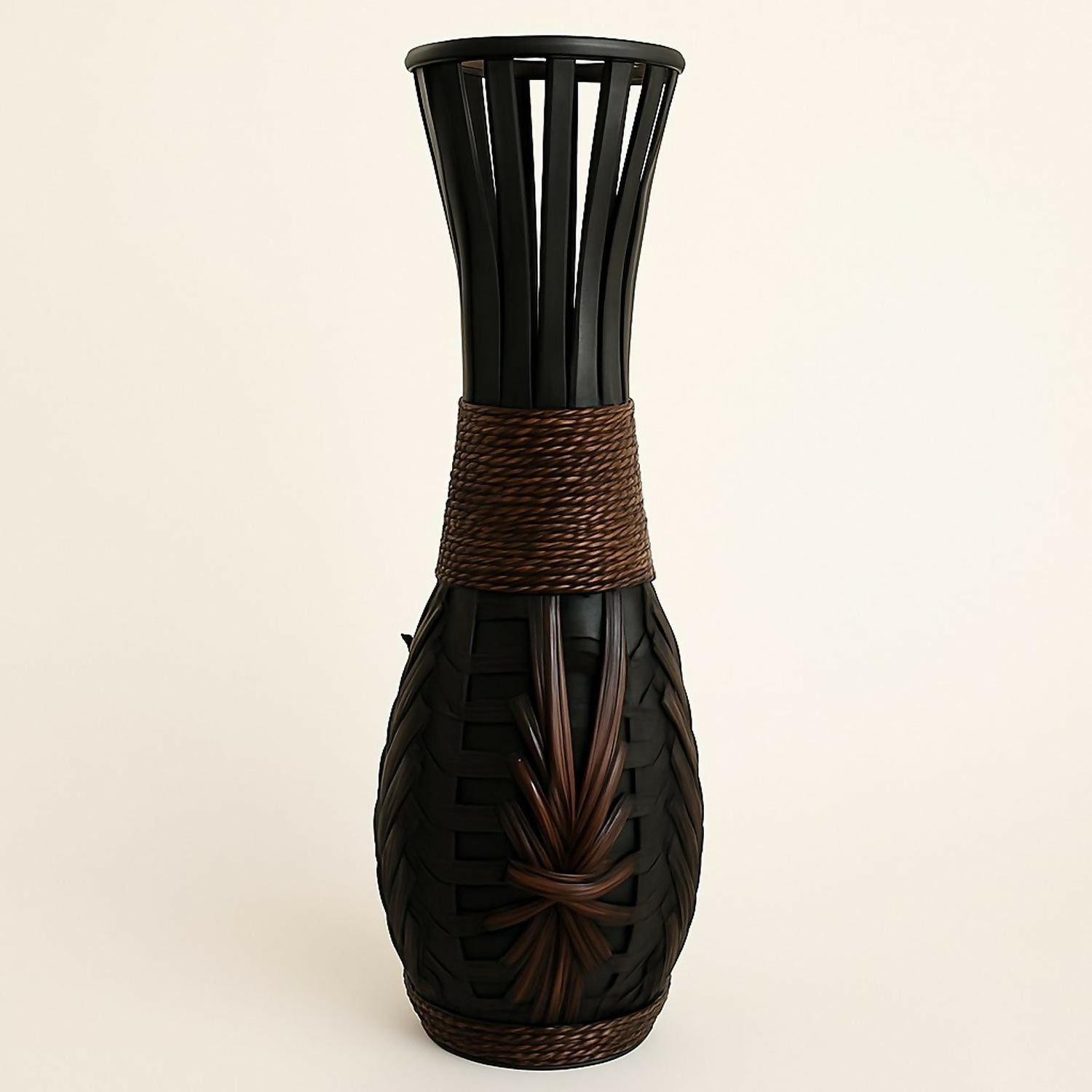 HOME DECOR Premium Handcrafted Dark Brown Woven Decorative Floor Vase – Tall Bamboo Style Flower Pot with Braided Detailing for Living Room, Bedroom, Office & Home Décor (Approx. 27 inch)