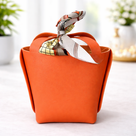Orange Mini Handbag for Women | Stylish Small Tote with Scarf Handle