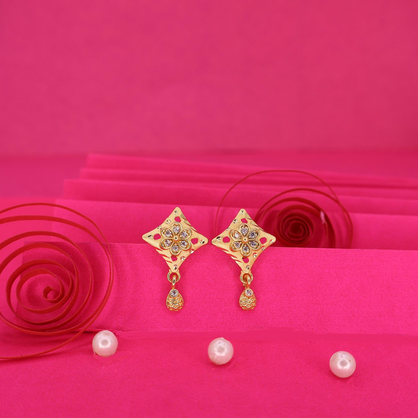 Rose Gold AD Flower Dangle Stud Earrings for Women and girls