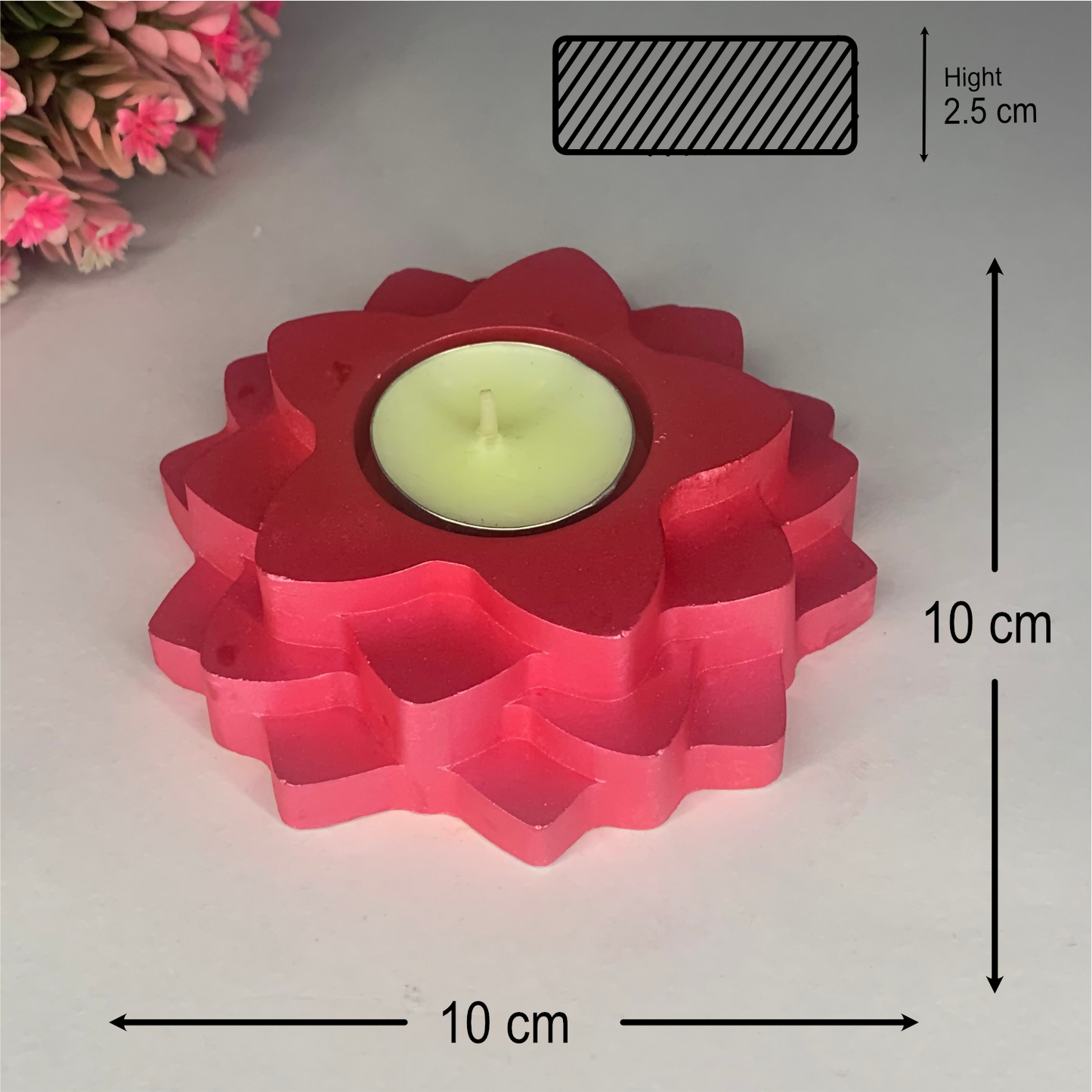 Handmade Flower 4-Step Diya – Metallic Pink | Layered Tealight Holder for Diwali, Pooja & Home Décor | Unique Festival Gift Item