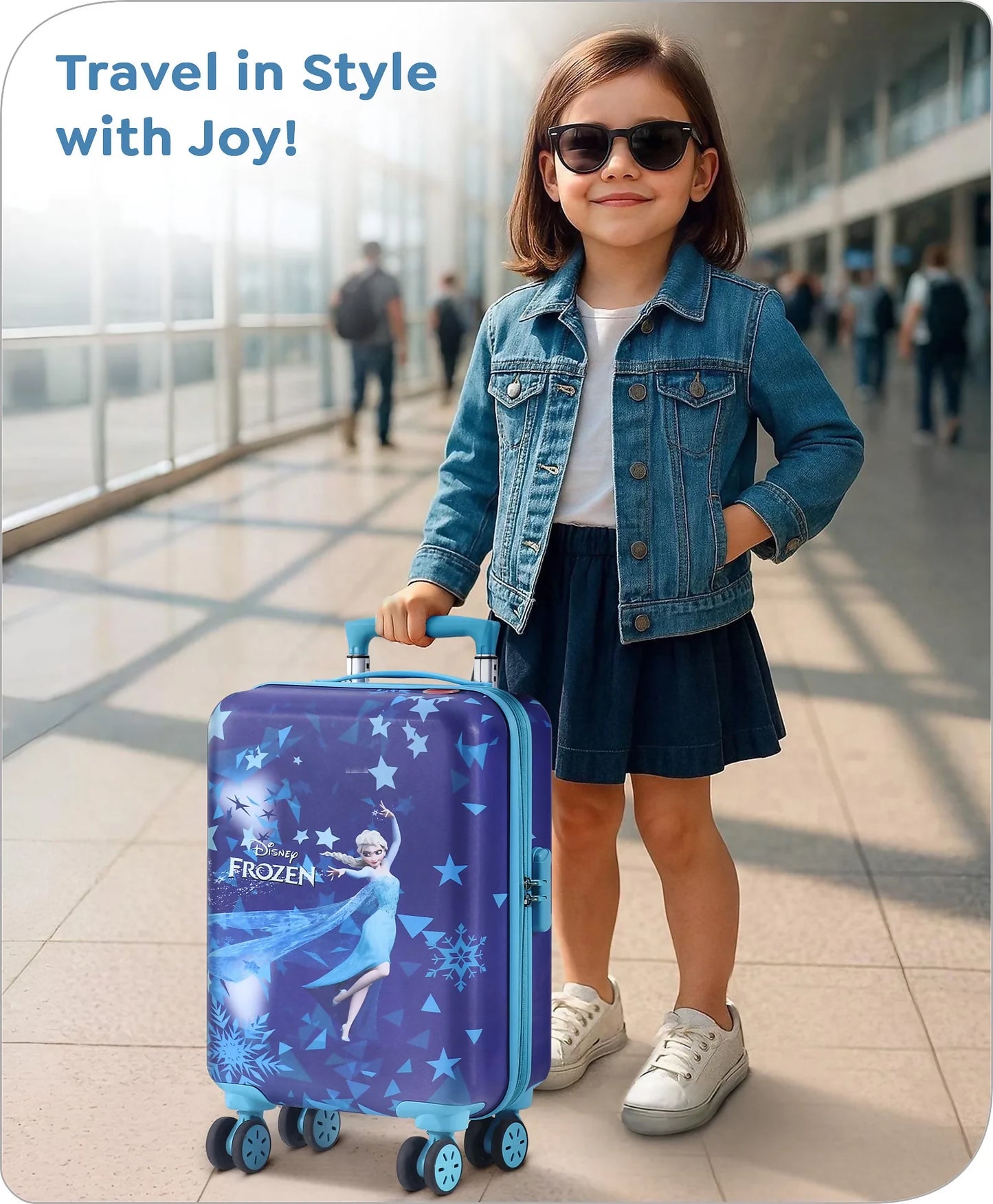 Travelling Kids Cartton Character Trolley/Luggage Bags 4 Wheels ( Blue /22 Inch)