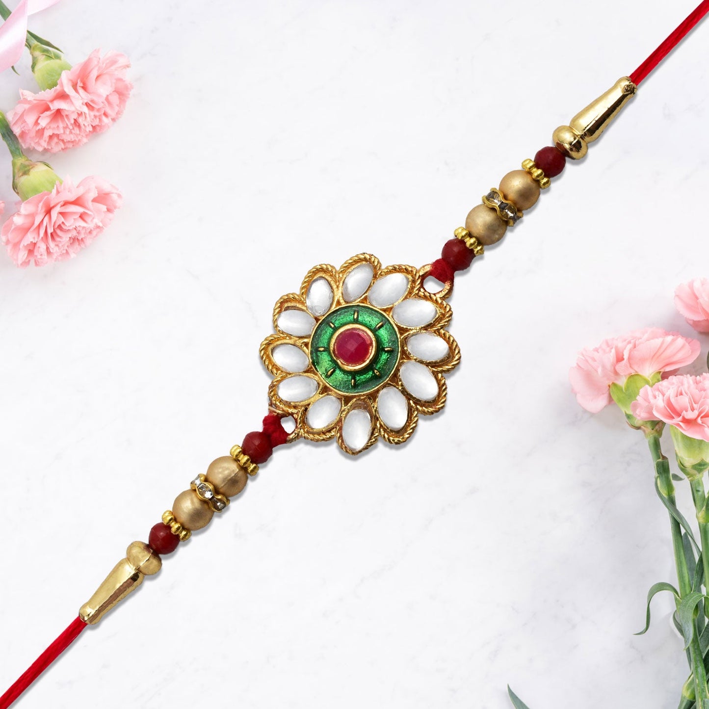 Kundan Flower Rakhi Traditional Floral Design for Brother (10pcs)