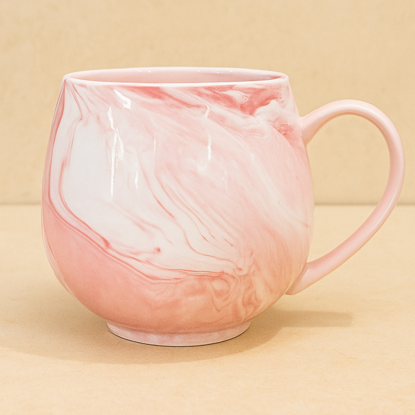 Pink Marble Ceramic Coffee Mug for Women – Elegant Round Shape Cup for Tea, Coffee & Milk – Premium Glossy Finish Designer Mug for Gifting, Office & Home Use