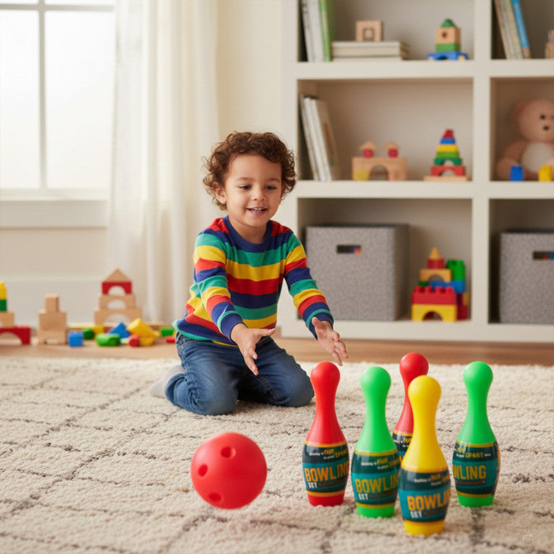 Aditi Kids Indoor Bowling Set with Colorful Pins & Soft Balls – Fun Skill-Building Play Game