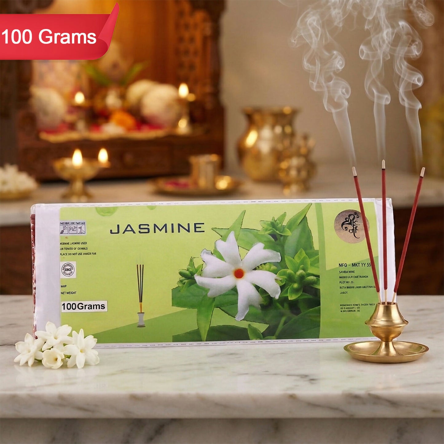 Jasmine Incense Sticks Charcoal-Free Fragrance Agarbatti for Home Temple Pooja Meditation Prayer Aromatic Dhoop Sticks Pack