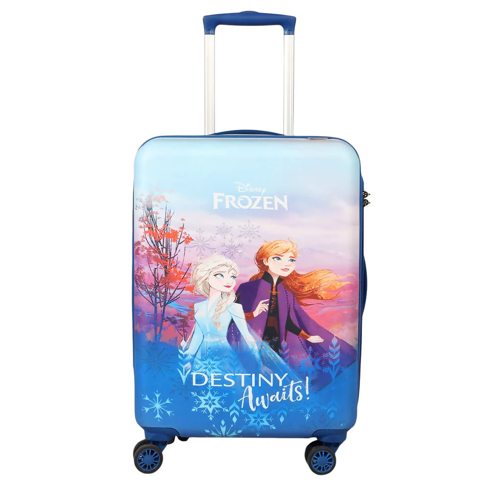 Disney Frozen 18 inch sky blue kids trolley bag front view with vibrant design