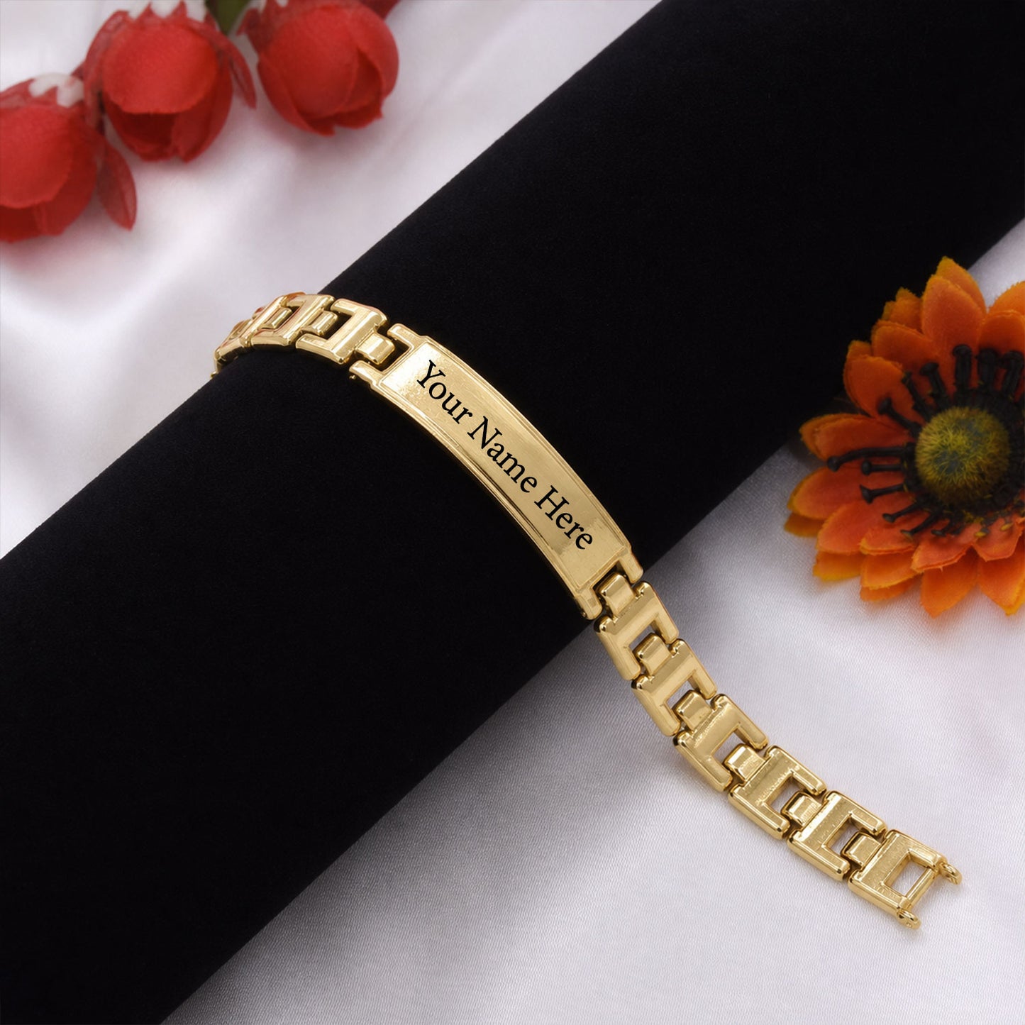 Customized Name Engraved Golden Plate Link Chain Bracelet (1 Pc)