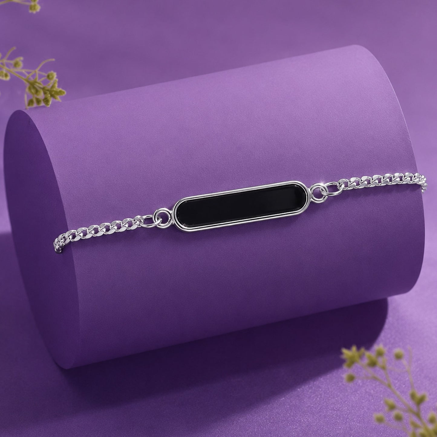 Elegant silver bracelet with custom text for men