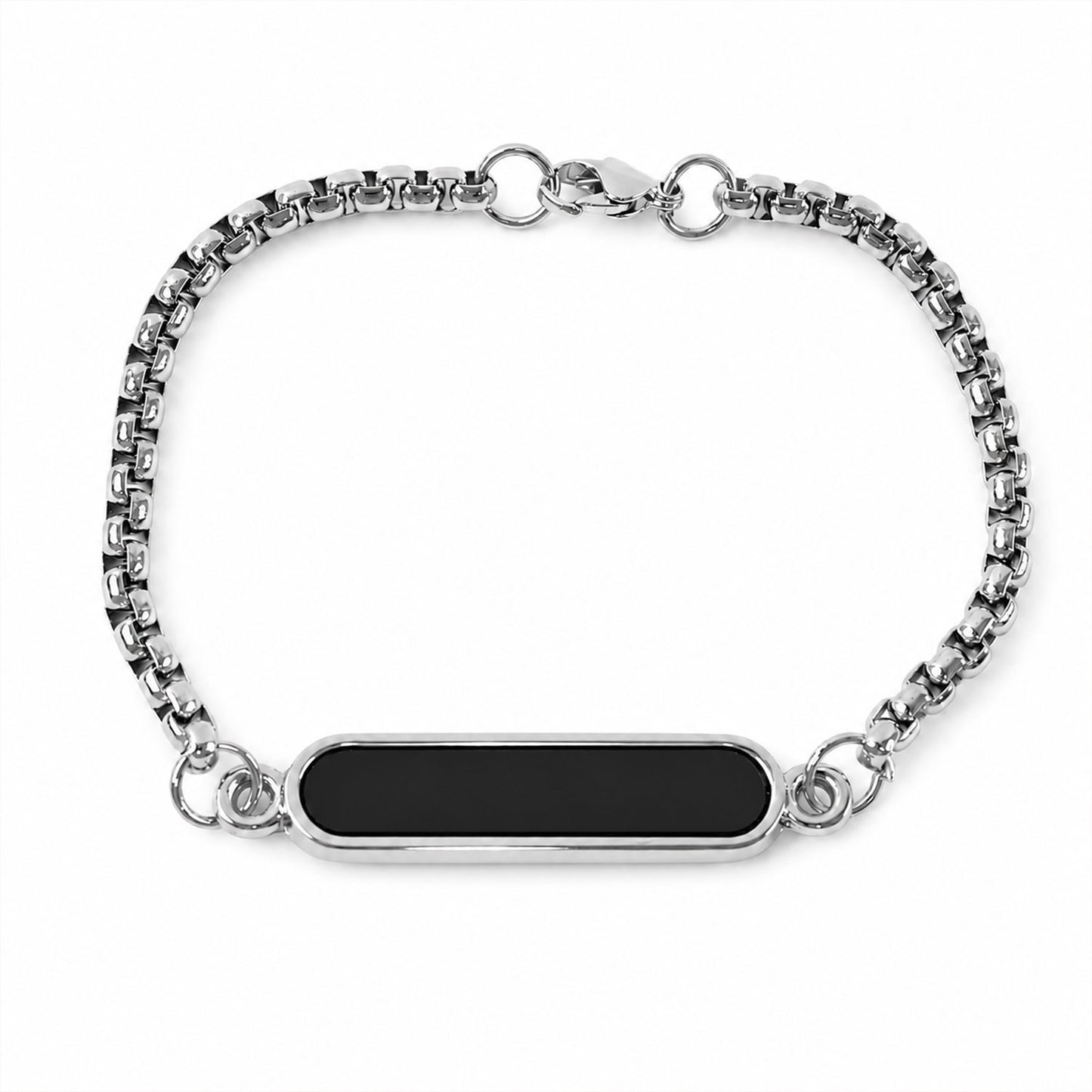 Detailed view of the polished personalized silver bracelet