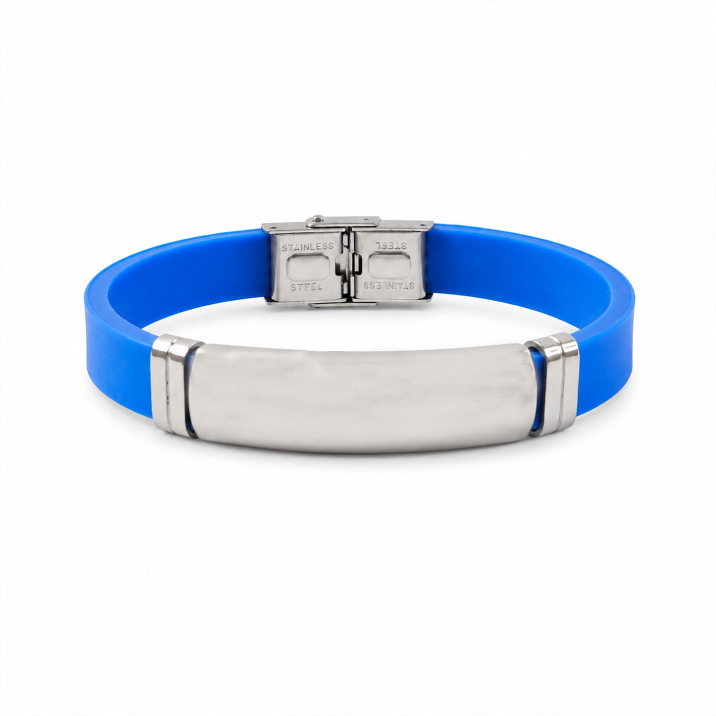 Stylish silicone and metal bracelet, a versatile accessory for both men and women.