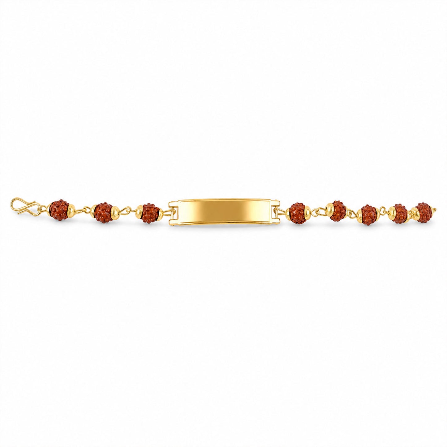 Top down view of the personalised gold plated name bracelet on a neutral background.