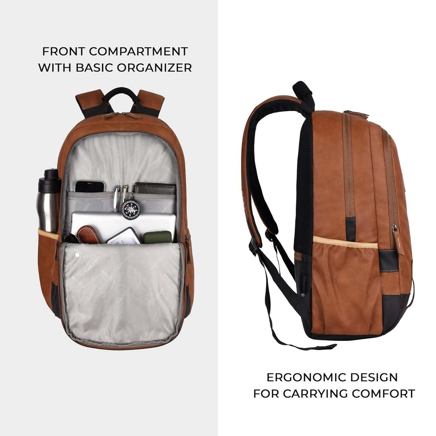 GEAR Laptop Back Pack Classic Faux Leather Tan Black