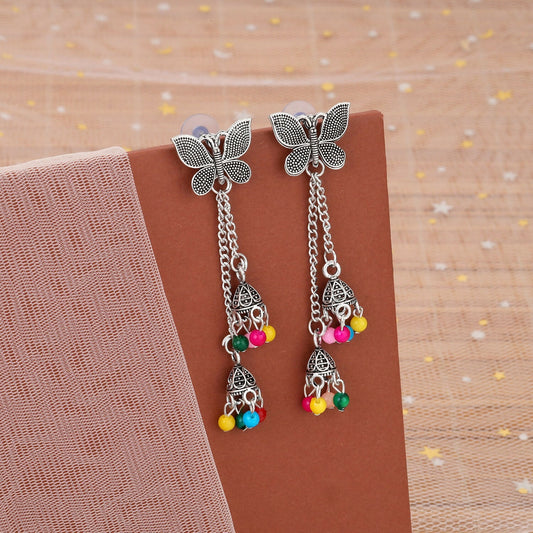 Oxidised Butterfly Chain Jhumka Earings